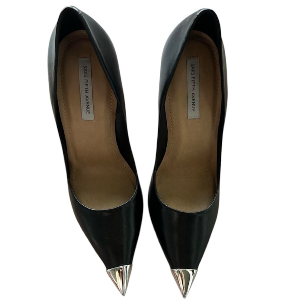 Saks Fifth Avenue Black Heels with Silver Tips